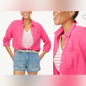 J. Crew Double Gauze Button Up Shirt Sweet Fuchsia Pink Size Small Collar Cotton